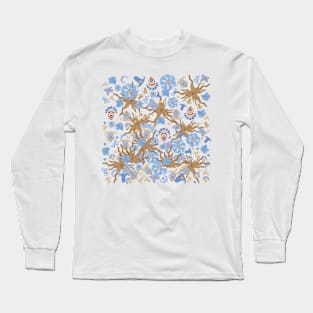 Abstract blue flower pattern Long Sleeve T-Shirt